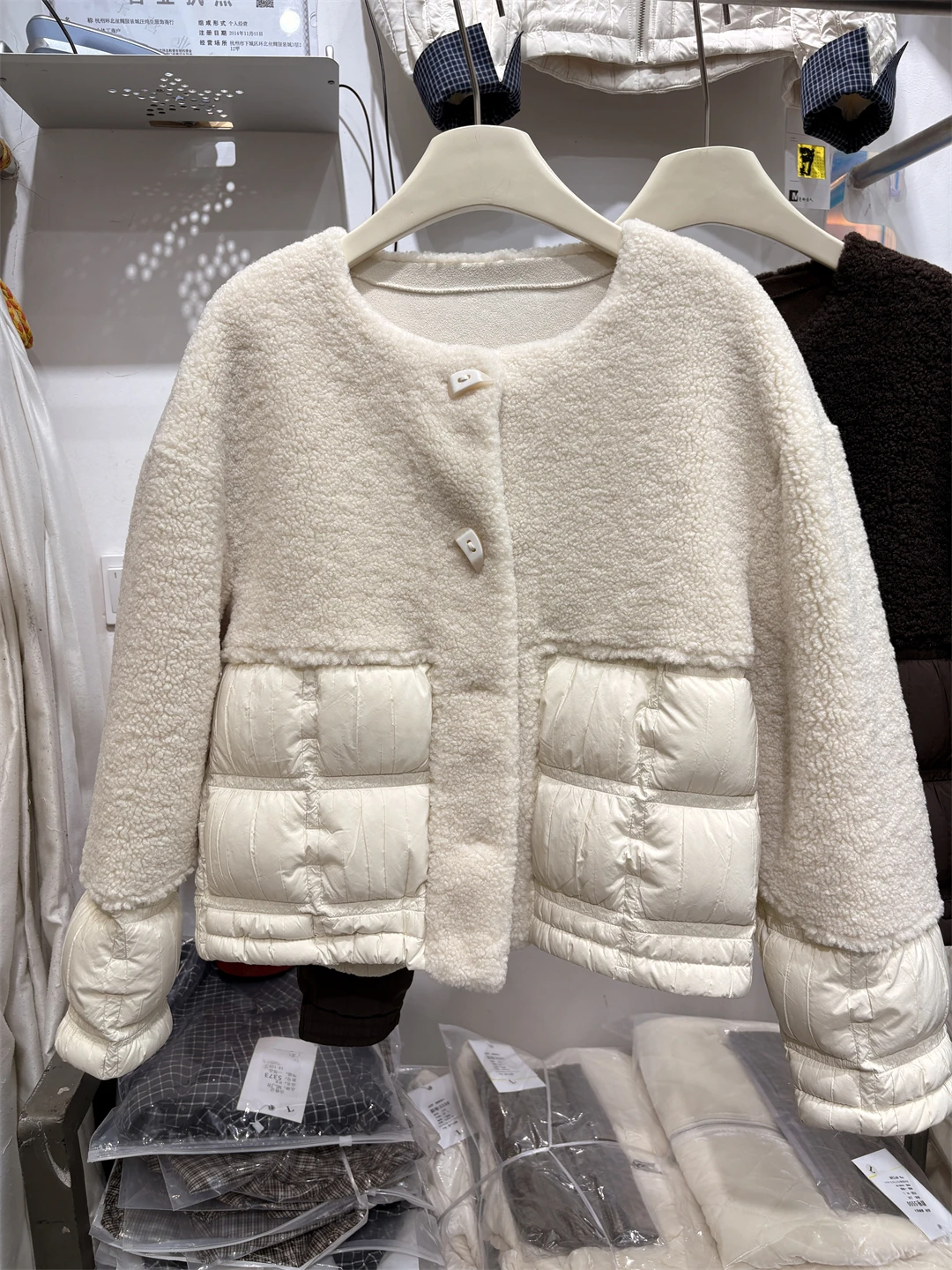 Winter Warm Lamb Wool Splicing Down Jacket Female Single Breasted O Neck Jackets Women White Duck Down Thicken Parker Outwears