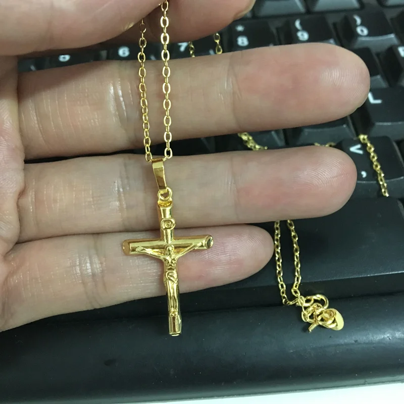 New Genuine 24K Gold Necklace Plating Gold Cross Necklace for Women & Men\'s Jewelry Gifts