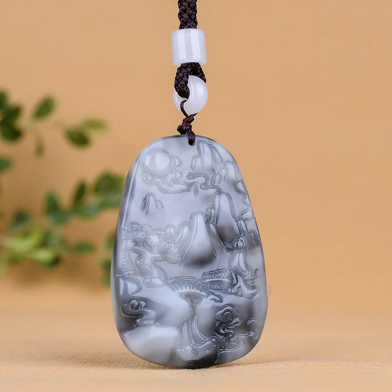 

Blue and White Jade Artistic Conception Landscape Brand Pendant White and Black Popular Simple Pendant Men's and Women's Models