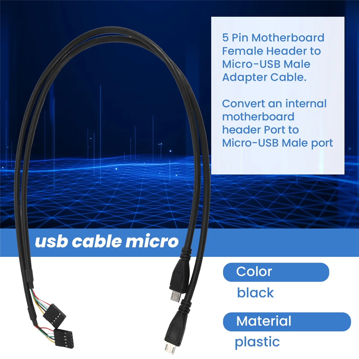Cabezal hembra de placa base a micro-usb macho, Cable extensor Dupont, 5 pines, 50CM, paquete de 2