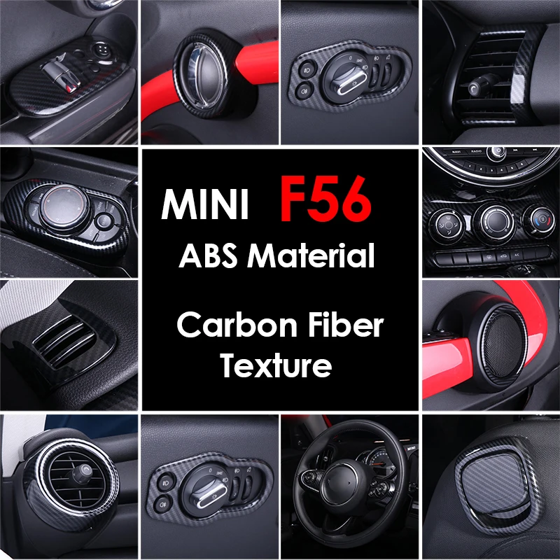 

AMBERMILE for Mini Cooper F56 Accessories Car Interior Carbon Fiber Texture Console Air Outlet Door Speaker Handle Cover Trim