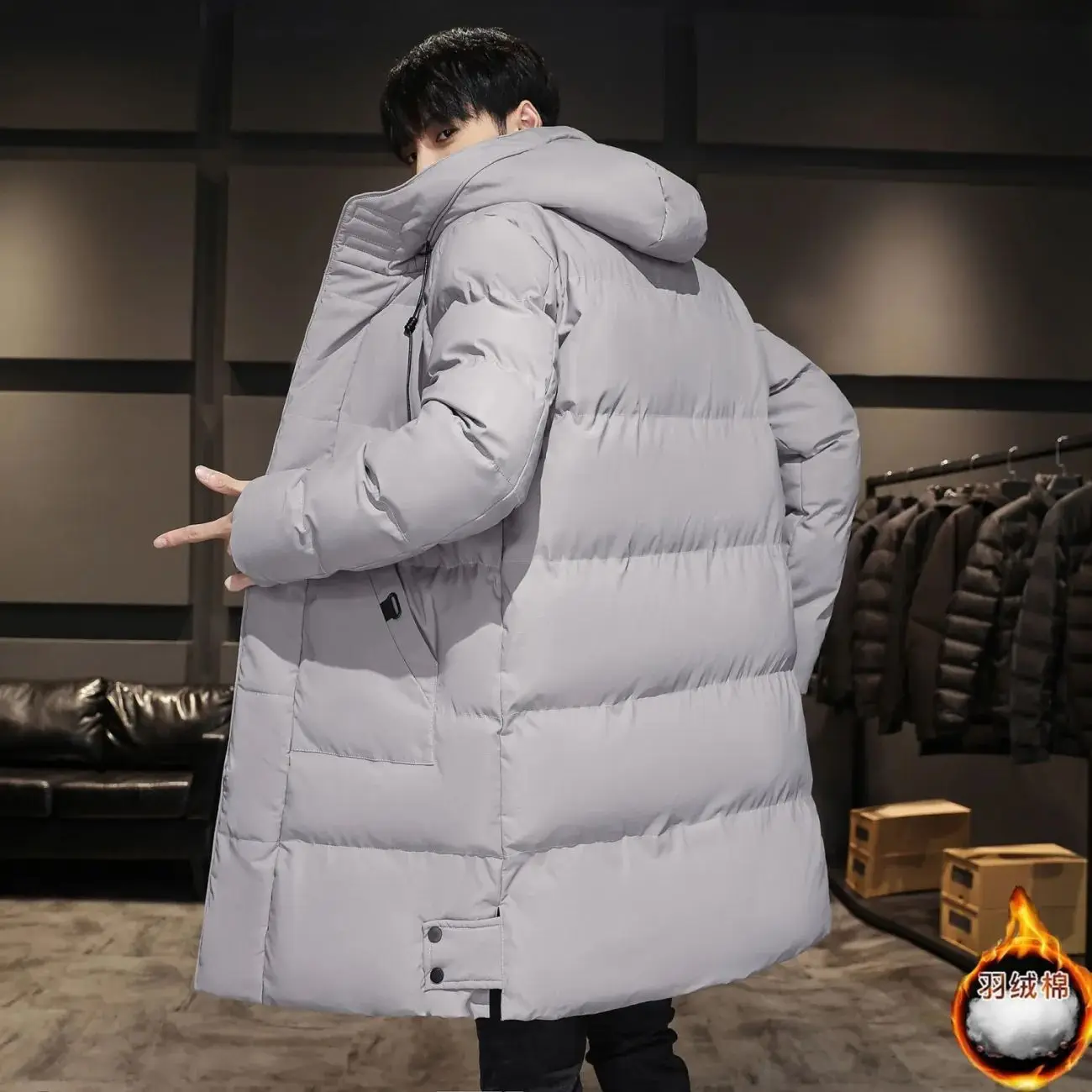 

Winter down cotton jacket, men's oversized, loose and thickened mid length hooded, trendy cotton jacket, new jacket