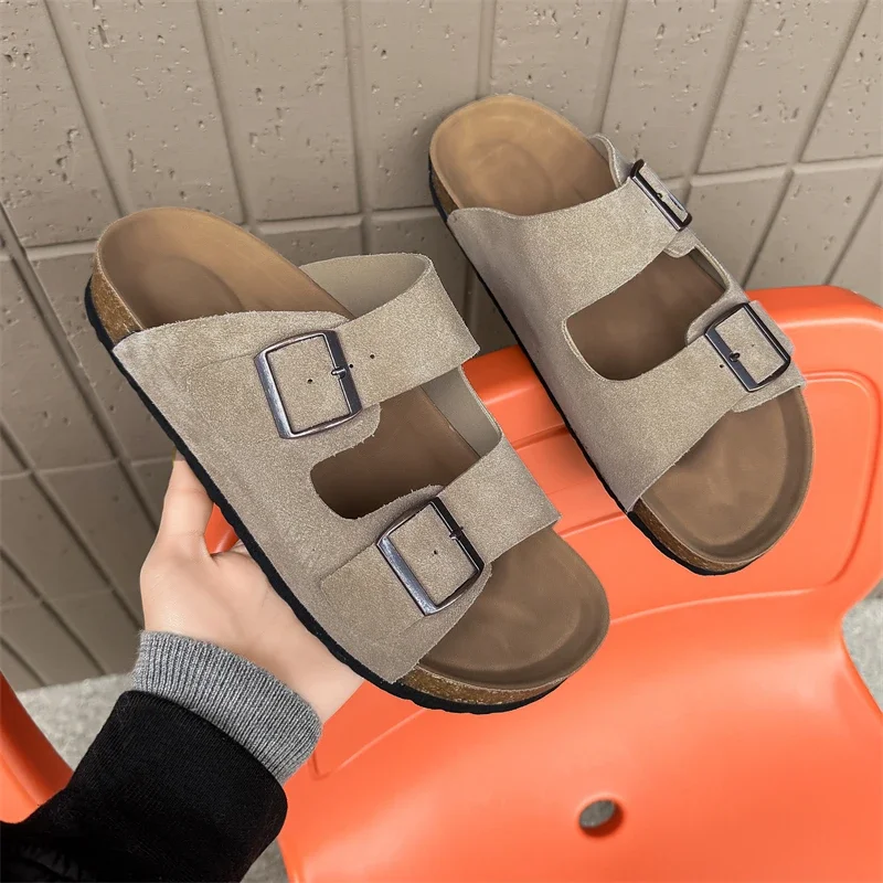 

Men's Breathable Fashionable Double Button Slippers Soft Sole Walking Shoes Non-Slip Outdoor Slides Comfortable Beach Sandals