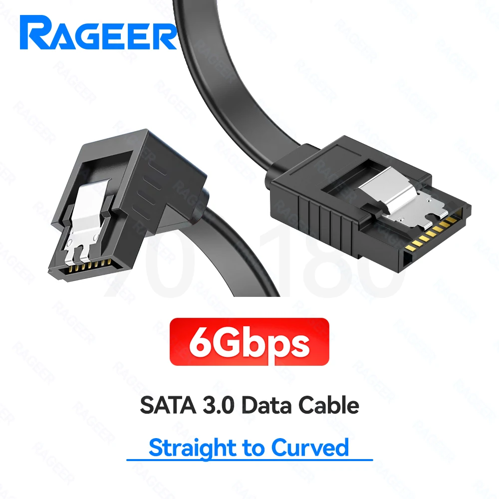 RAGEER SATA III 6Gbps Rechte en Gebogen Datakabel 39 cm Zwart met Dubbele Gespsluiting voor SATA HDD SSD CD Drive Writer Desktop PC