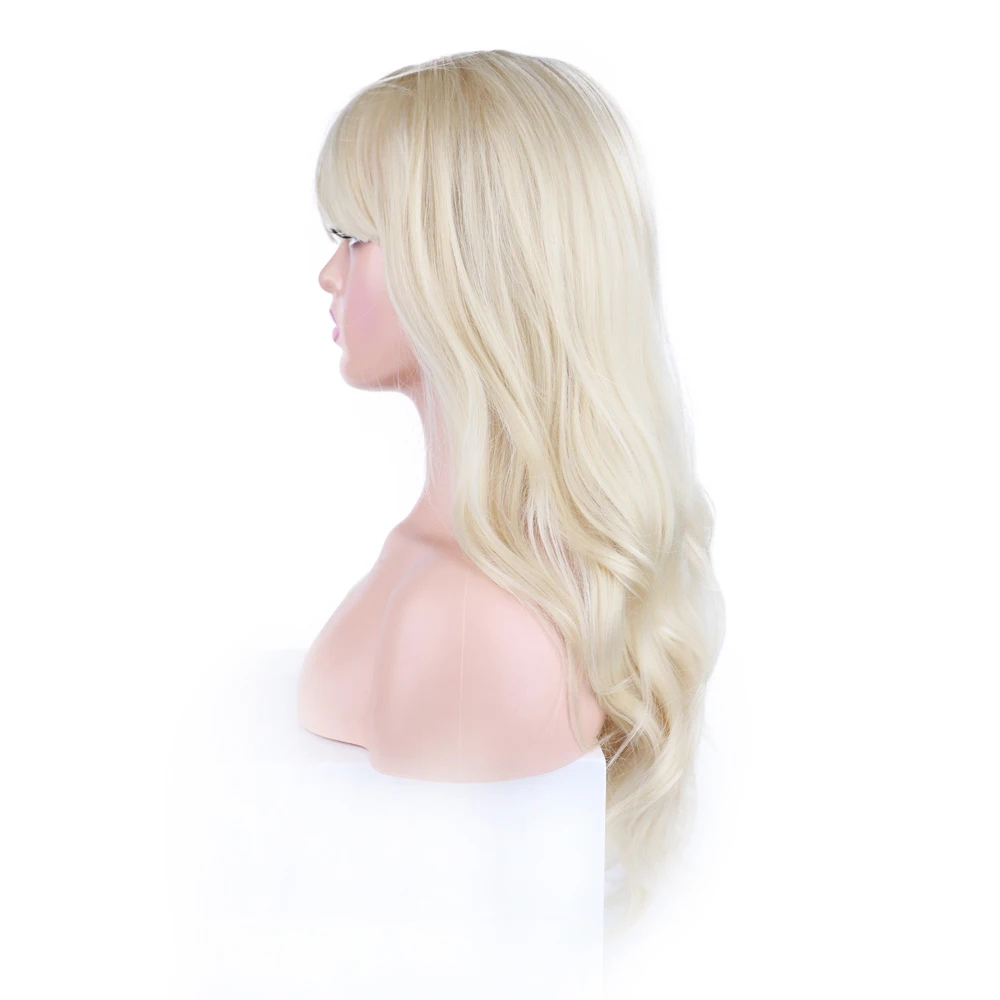 Perucas sintéticas loiras longas e onduladas para mulheres 26 Polegada perucas sintéticas de separação média com franja ombre cabelo sintético resistente ao calor