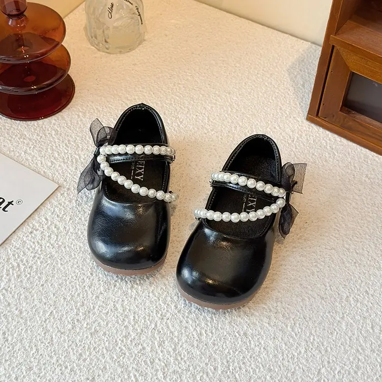 New Spring Autumn Style Leather Shoes Girls, Fashionable Versatile Princess Shoes Lace Trim, Soft Sole, Non-Slip, Square Dance