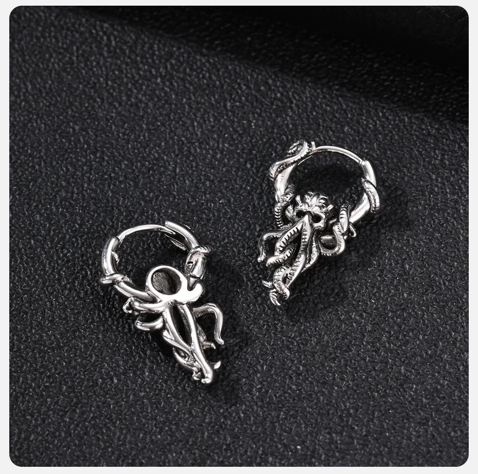 Vnox Edelstahl-Oktopus-Tentakel-Creolen, Vintage Gothic Punk Hängeohrringe, Piercing-Schmuck, Geschenk für Männer, für den täglichen Gebrauch und Partys – Detail 6