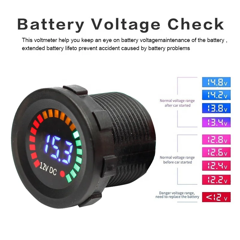 DC12V Round Car Volt Meter Voltmeter LED Digital Display Waterproof Voltmeter With Touch Switch