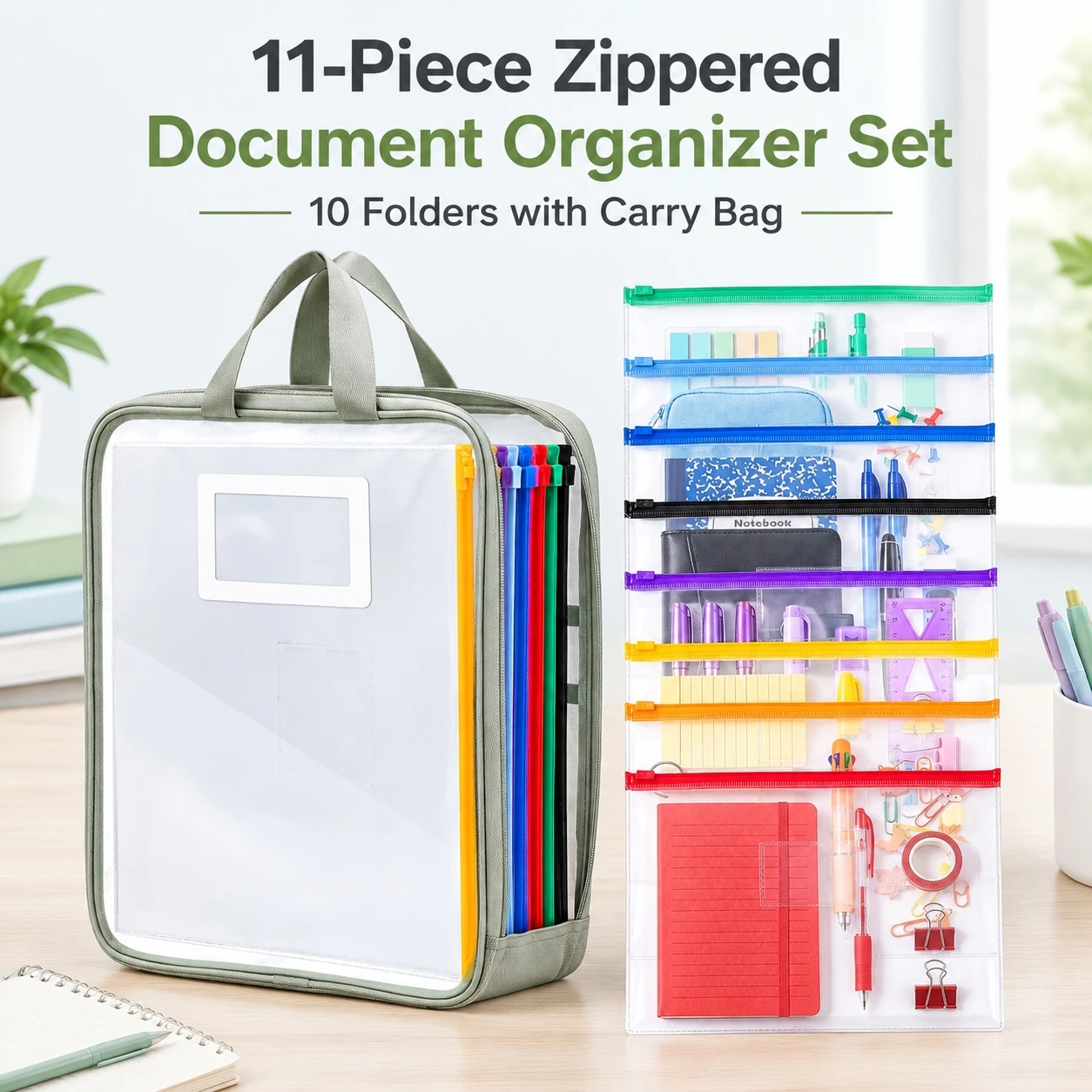 11Pcs Document Organizer Pouches Waterproof A4 File Bags for Office School Home Travel Foldable Storage Durable Plastic