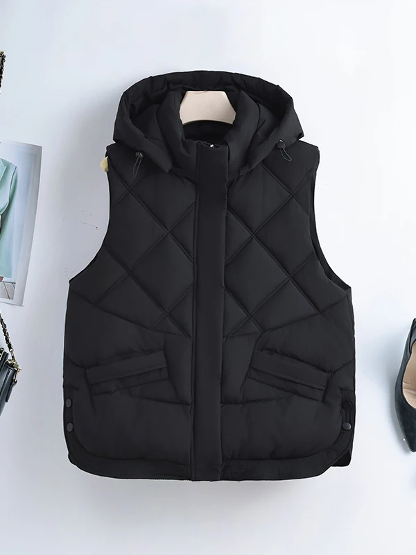 Gilet en coton avec chapeau amovible Faionable, veste pour femme, nouvelle collection automne-hiver 2025, petite taille, veste à épaules dénudées