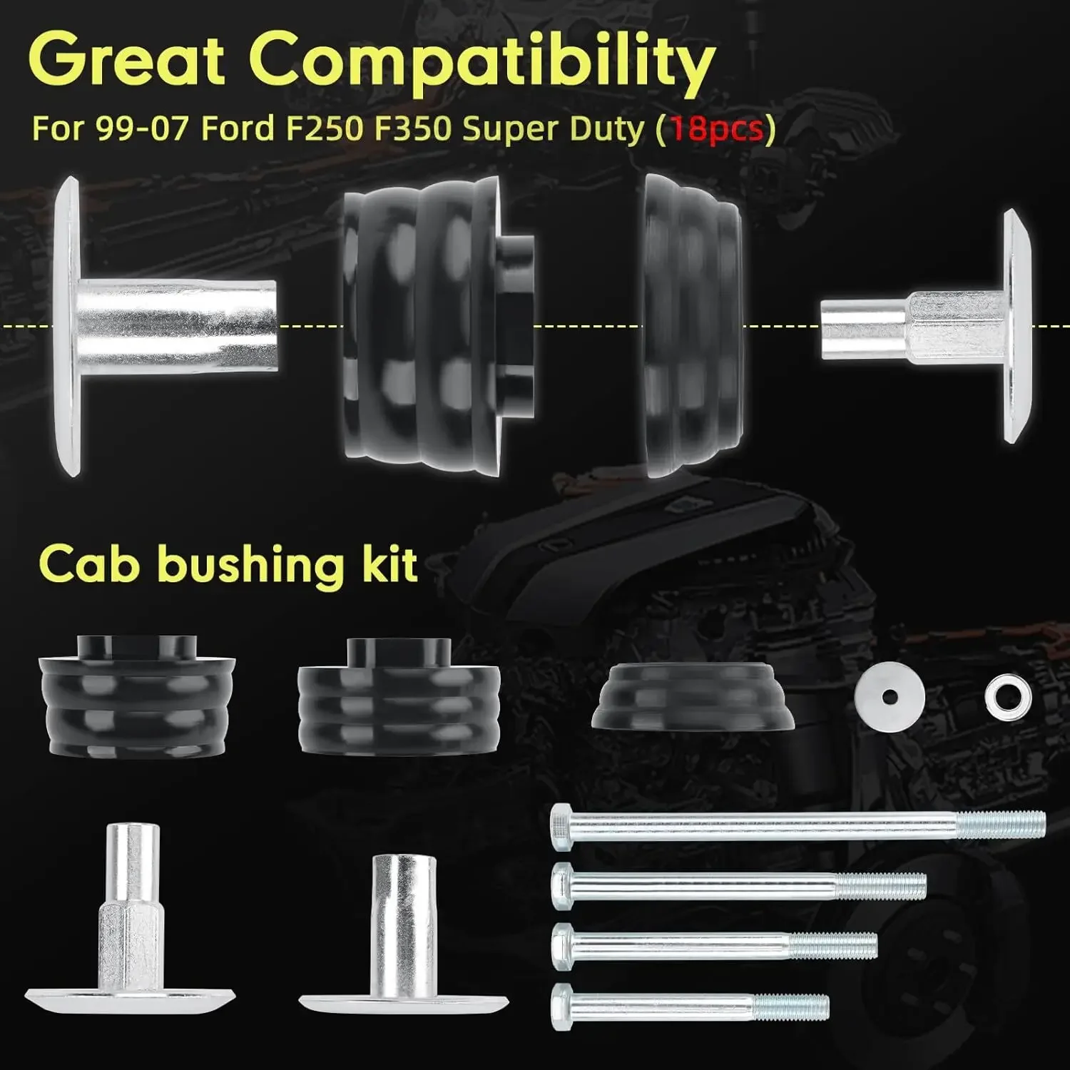 KF04058BK الجسم الكابينة جبل البطانات مجموعات ل 2003-2007 فورد 6.0L F250 F350 F450 F550 F650 F750 رحلة E150 E250 E350 E450 #5