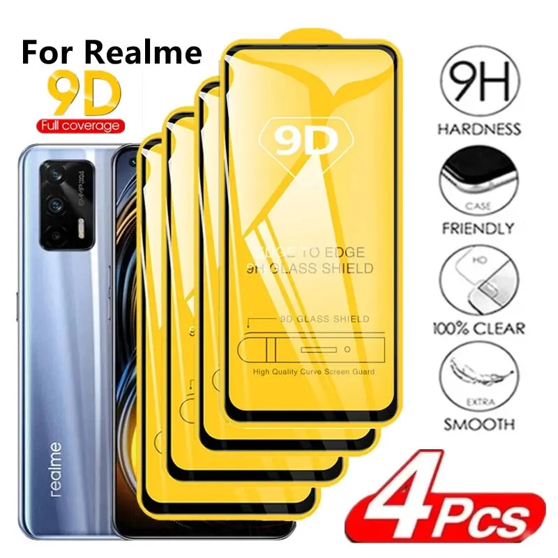 9D Full Cover Protective Glass For Realme 8 Pro 7 10 6 5 3i 5i 5s 6i 6s 7i 8i 8s C21 C21Y C25S C25Y C30 C33 C35 Screen Protector