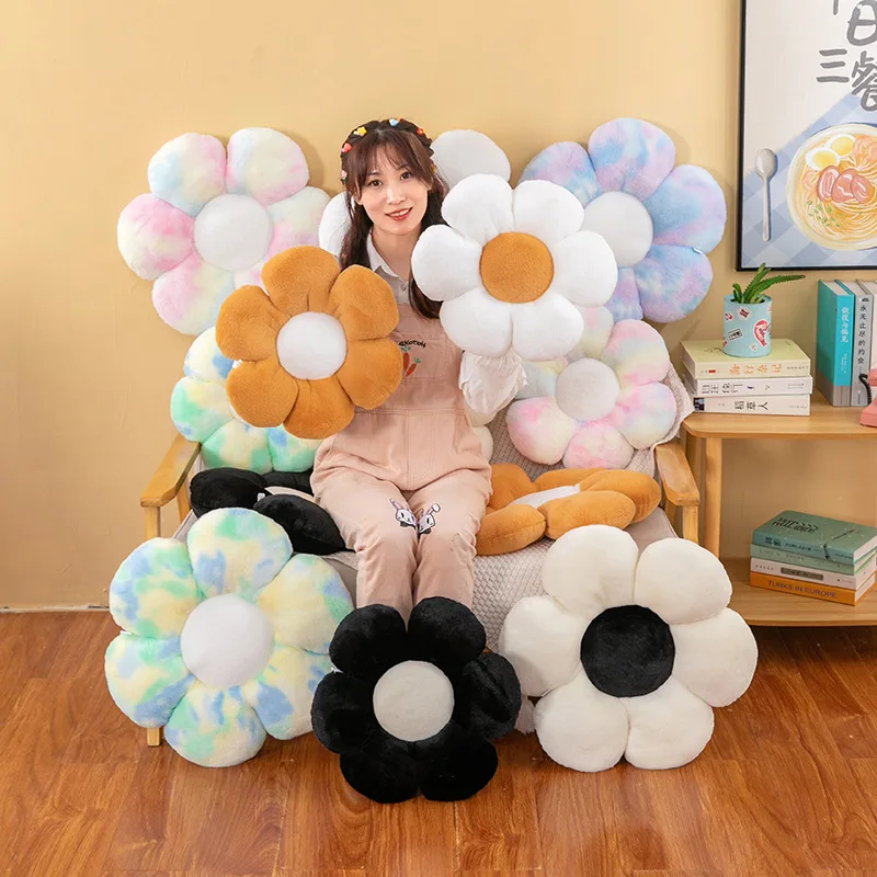 Coussin de siège en peluche en forme de fleur de marguerite, oreiller de siège pour chambre d'enfants filles, décoration de salle de bureau, coussins de canapé, jouets en peluche