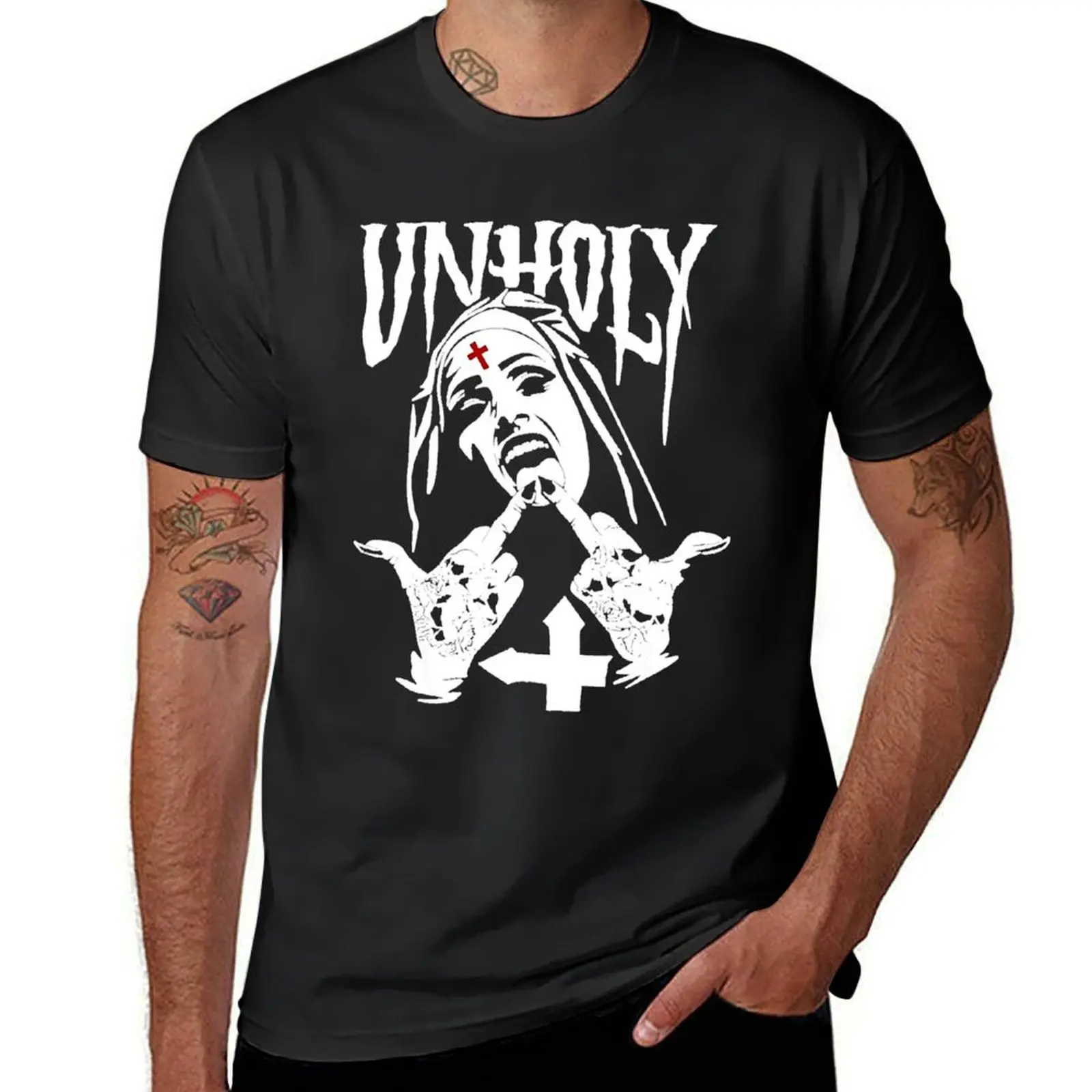 

Unholy Satanic Nun Tattoos T-Shirt boys animal print quick drying plus sizes funnys men workout shirt