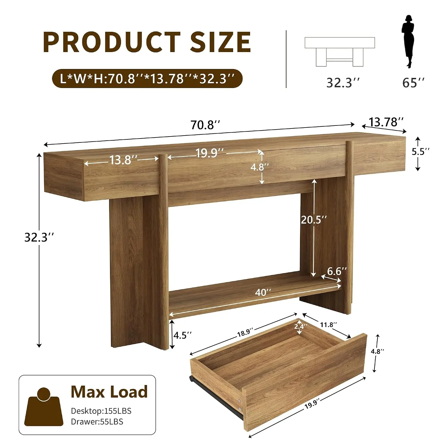 Solid Wood Console Table 70.8