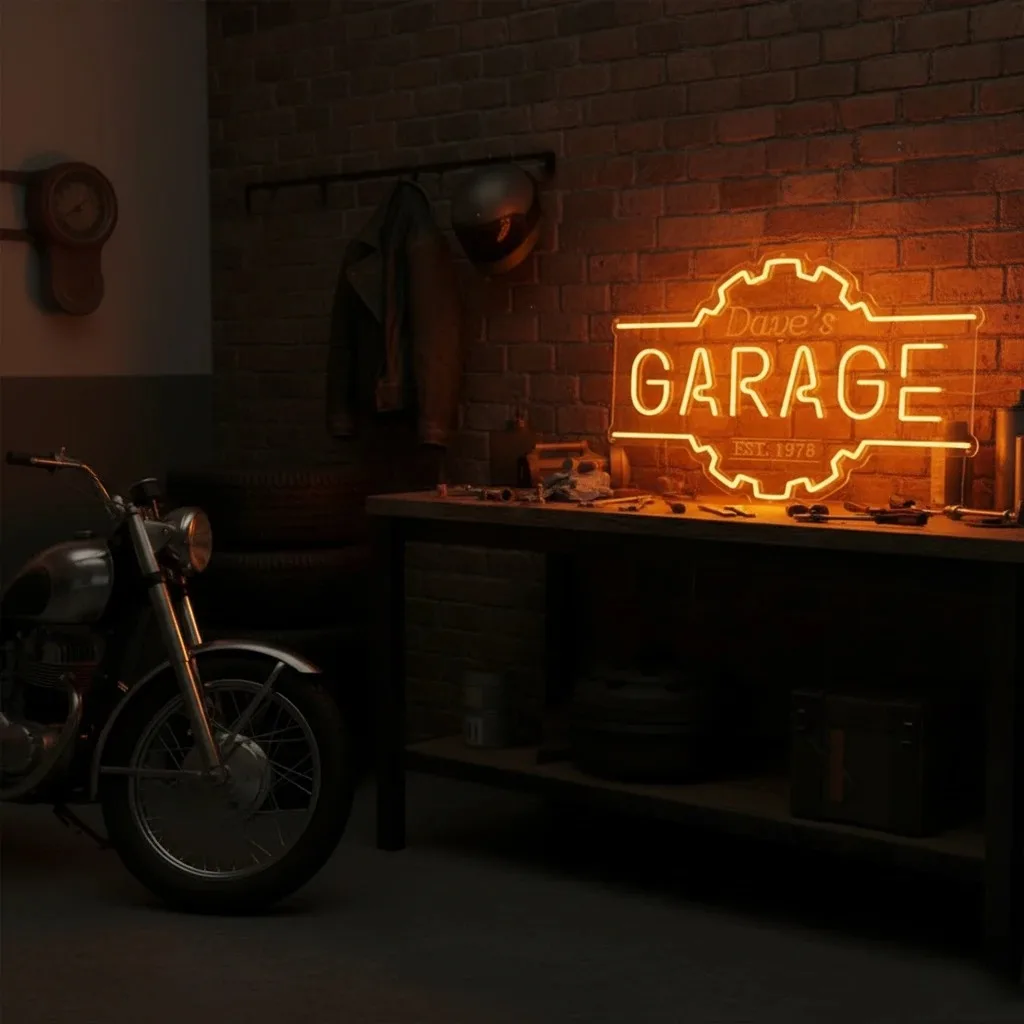 Custom Garage Neon Signs Personalized - Light Up Car Workshop Sign Man Cave Decor Gift for Dad Husband LED Neon Sign for Garage