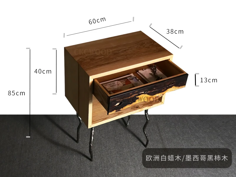 Design log drawing cabinet Minimalist assembly Solid wood chest cabinet White wax wood Black persimmon wood Light luxury edge