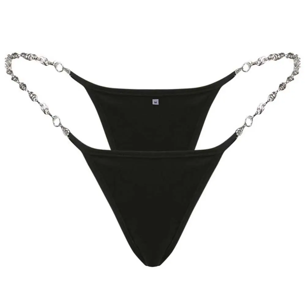 Girl Bandage Hollow Bikini Chain Decoration Metal Chain Briefs See-through Thong Women Intimates Sexy Panties