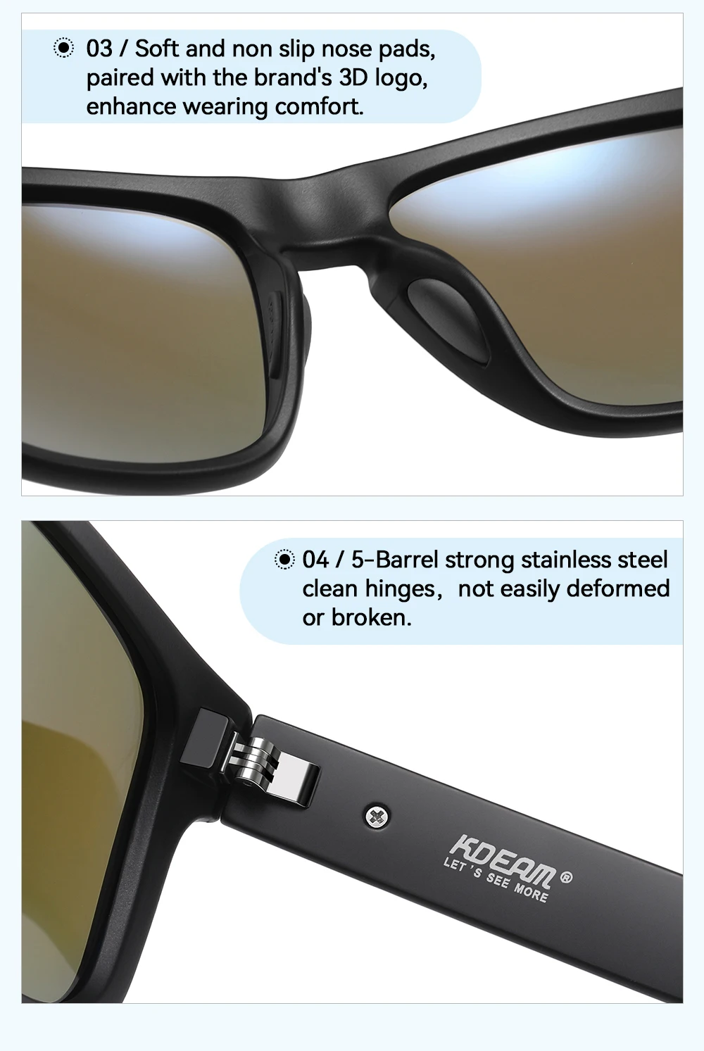 KDEAM XXL-Größe, polarisierte Sonnenbrille für Herren, Outdoor-Sportbrille, Gesamtbreite 155 mm, extra große Sonnenbrille – Detail 3