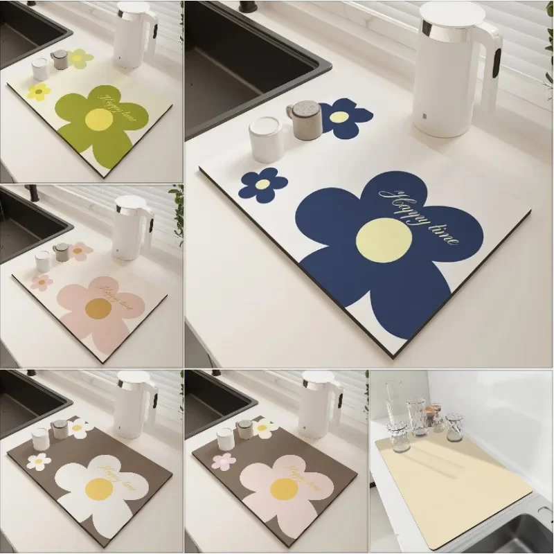 Solid Kitchen Super Absorbent Mat Coffee Dish Drying Mats Non-slip Draining Pad Quick Dry Tableware Faucet Placemat Dinnerware
