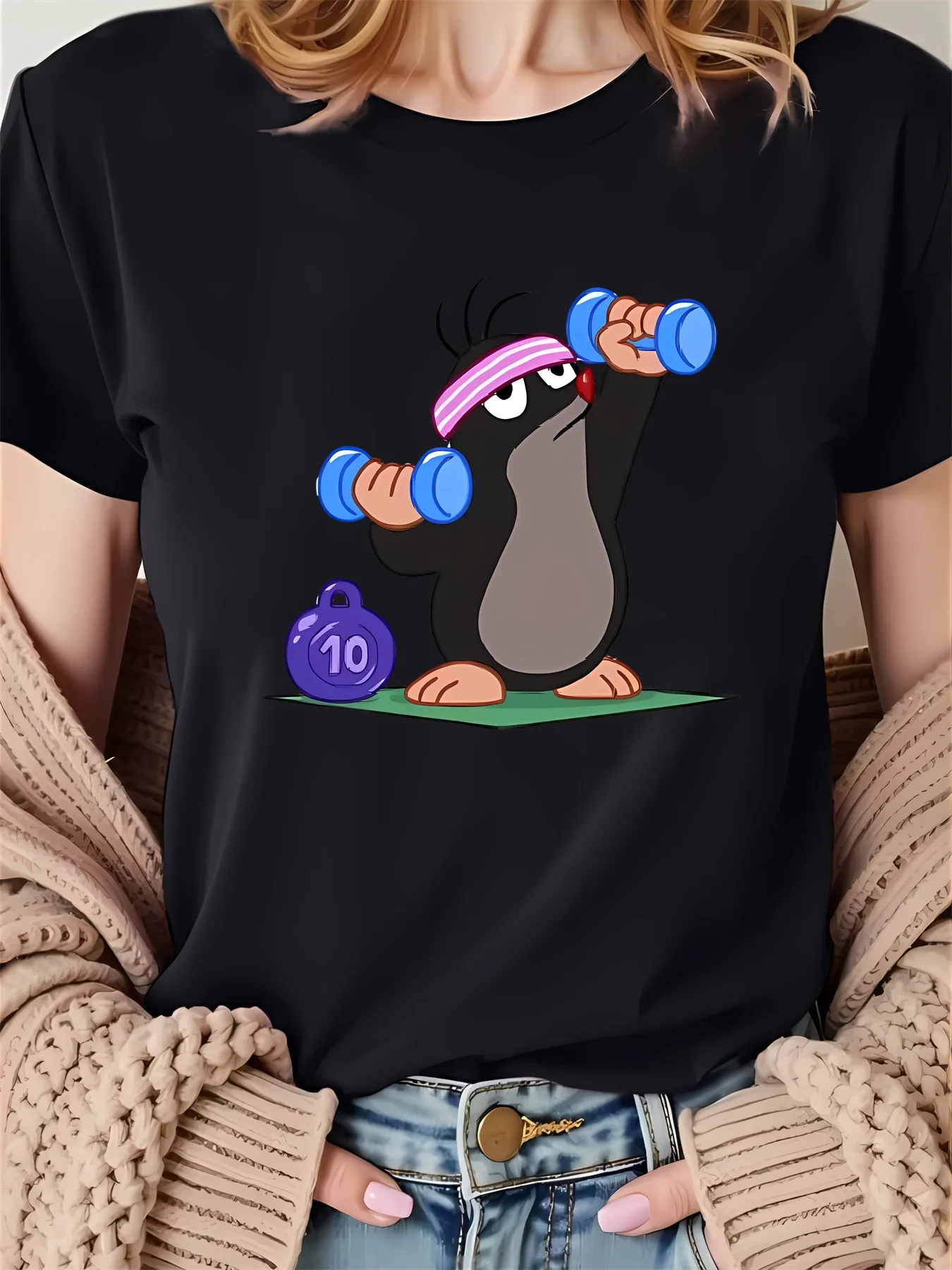 الخلد منقوشة مطبوعة المرأة تي شيرت الانضباط الذاتي اللياقة البدنية قصيرة الأكمام الجولة الرقبة المرأة تي شيرت غير رسمي ملابس الصيف #2