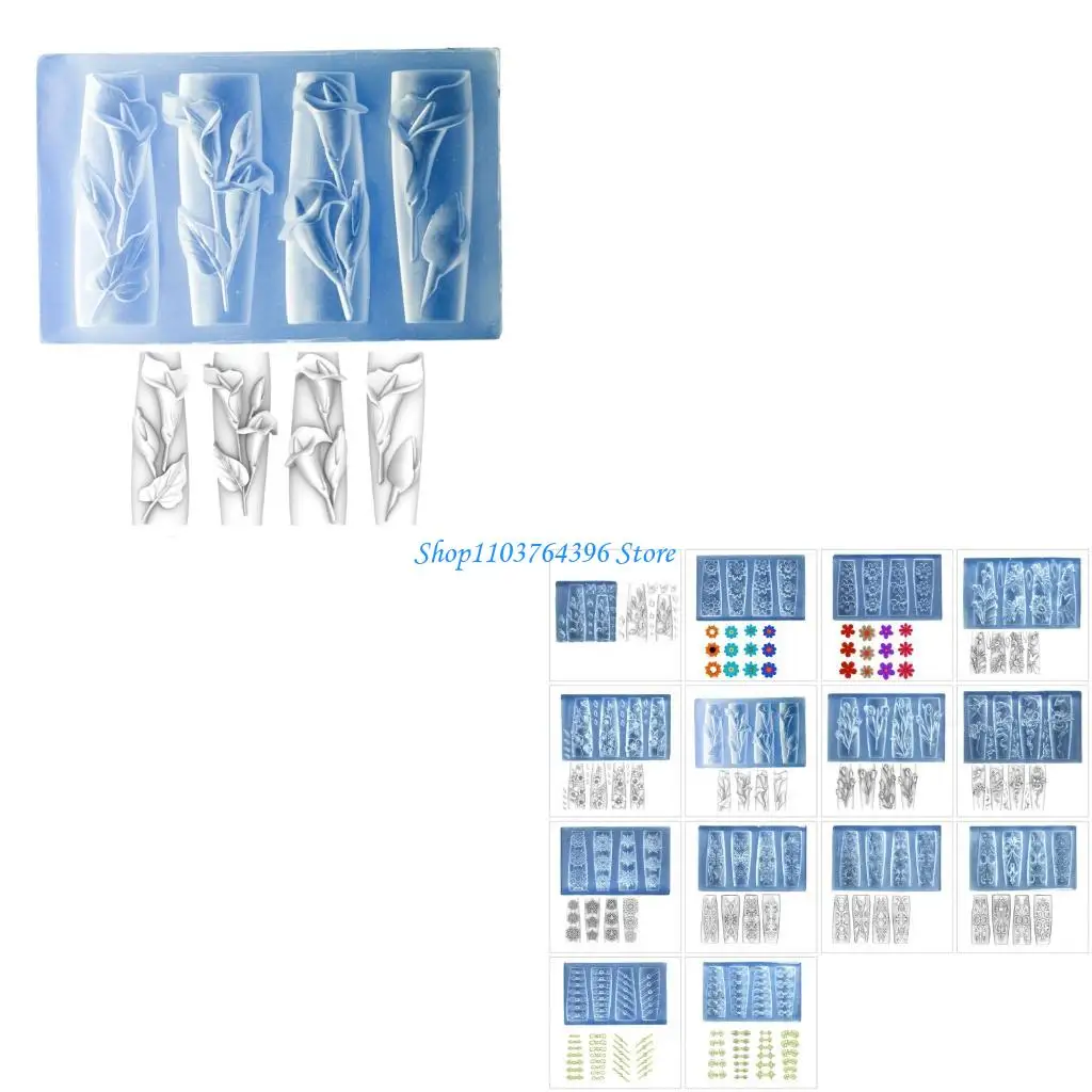 قالب سيليكون قوي نحت زهرة مسمار الفن قالب من السيليكون لصياغة زخارف فنية أنيقة للأظافر ثلاثية الأبعاد من الراتنج الزهري