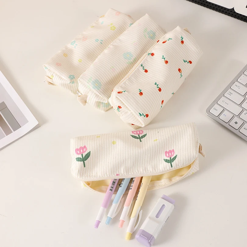 Simple Flower Pencil Case School Supplies Trousses Scolaires Pencilcase Soft Cute Stationery Estuches Escolares Pencil Pouch