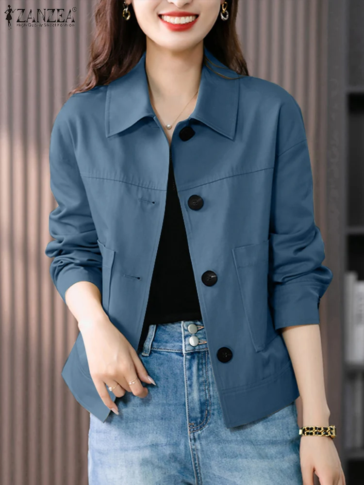 

Autumn Women Casual Work Outwear Lapel Neck Long Sleeve Thin Coats 2024 ZANZEA Fashion Jackets Female Solid Chaqueta Streetwear