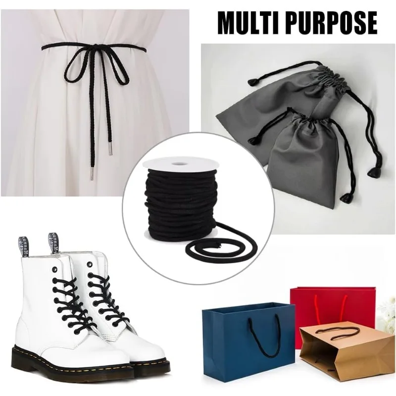 27.34 Yards Black Drawstring Replacement Rope 6mm Polycotton Soft Drawstring Cord Replacement with Plastic Spool for Coats Pants