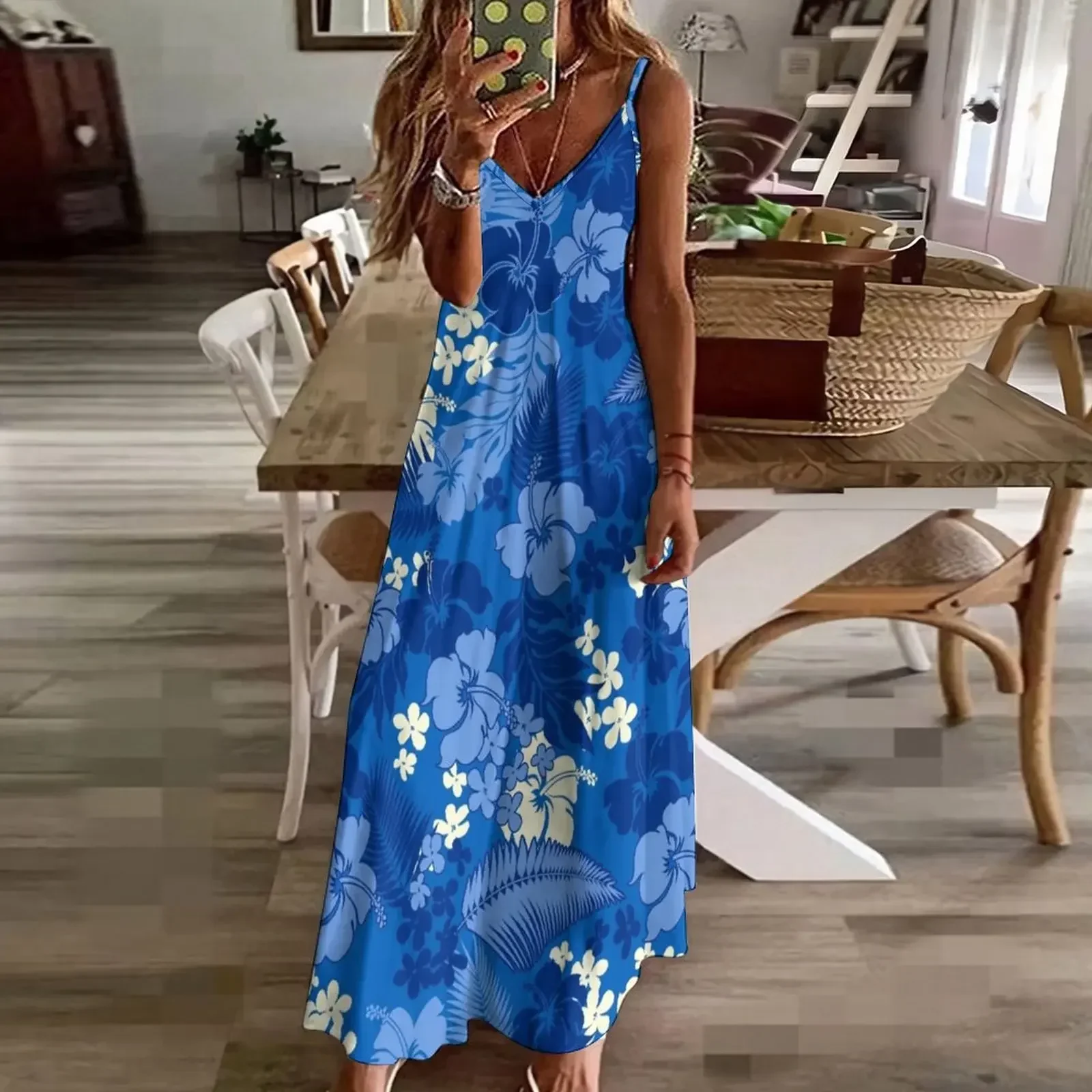 Kona Bay Hawaiian Hibiscus Aloha Shirt Print - Royal Blue Sleeveless Dress Evening dresses clothing women summer 2024 Dress