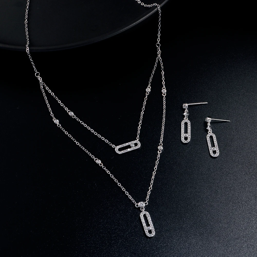 RAKOL Pave zircone set di gioielli con ciondolo ovale per donna orecchini con collana a doppio strato gioielli alla moda impilabili personalizzati