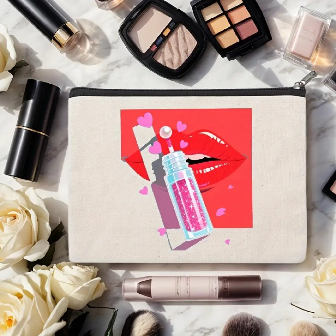 ファッションリッププリントメイクアップバッグ - 多機能ジッパーポーチ、ジュエリー収納バッグ、旅行に最適なジッパー付き小型収納バッグ。