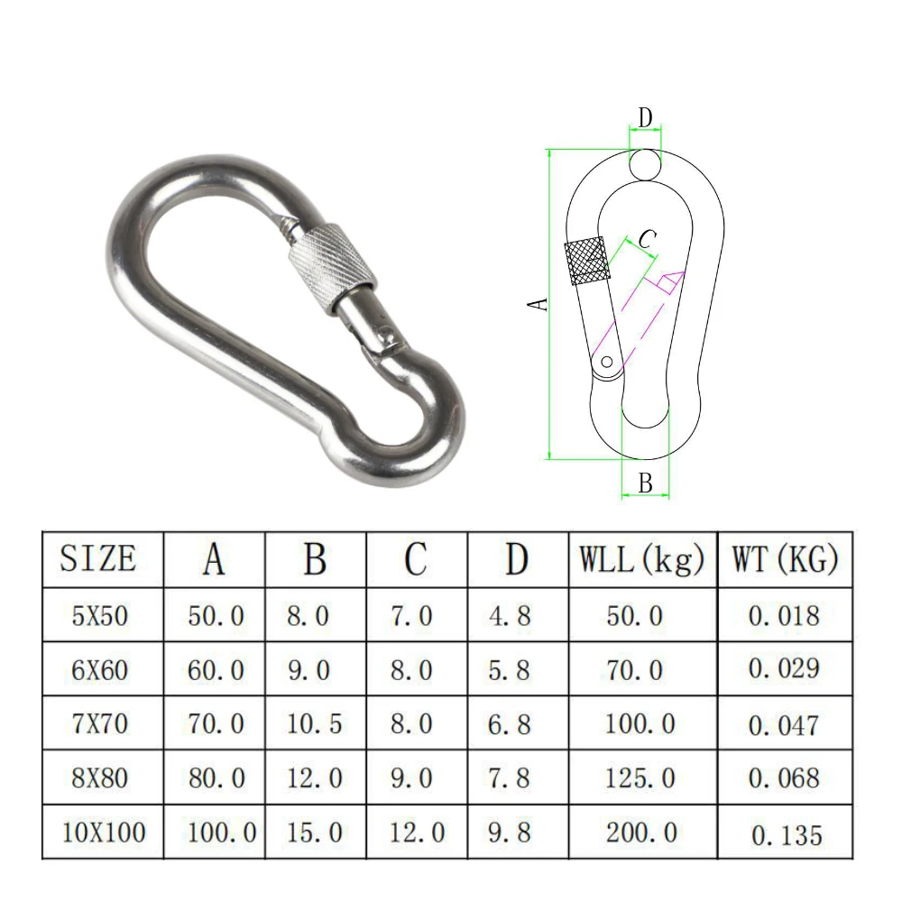 AISI 304 Stainless Steel Spring Snap Carabiner Quick Link Lock Hook With Screw Nut M5 M6 M7 M8