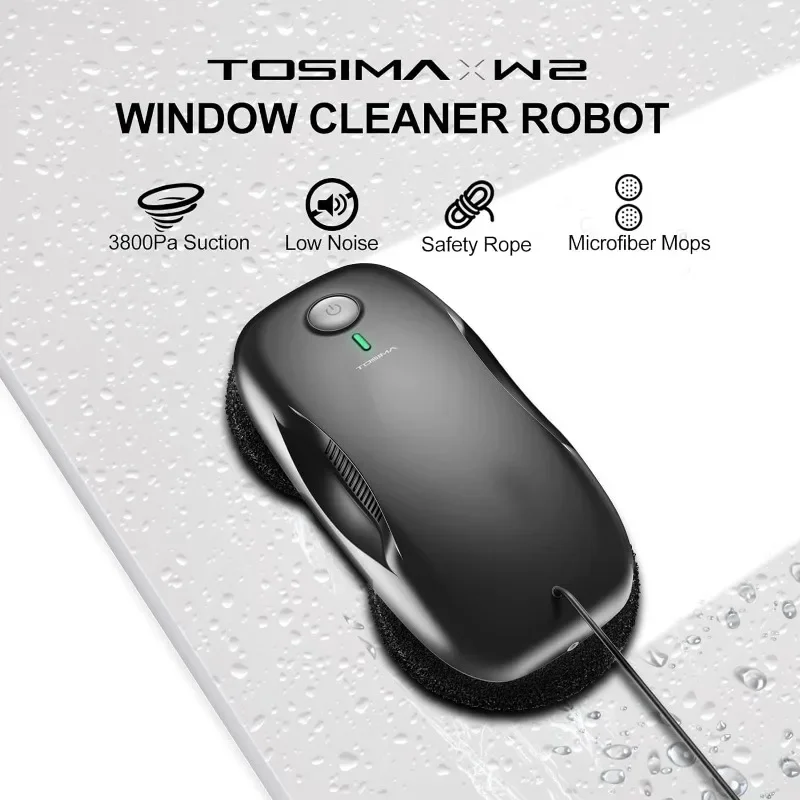 Tosima W2 Window Cleaner Robot, Automatic Cleaning with Intelligent Path Planning 3800Pa Suction Power Edge Detection Technology