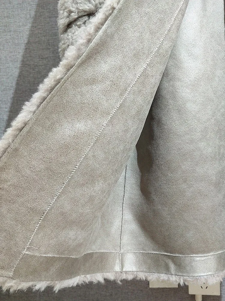 النساء الشتاء سميكة الدافئة الأغنام الحقيقي الفراء معطف طويل مقنعين 100% معطف الصوف Vintage سيدة أنيقة فضفاضة تناسب مستقيم معطف واقٍ من المطر