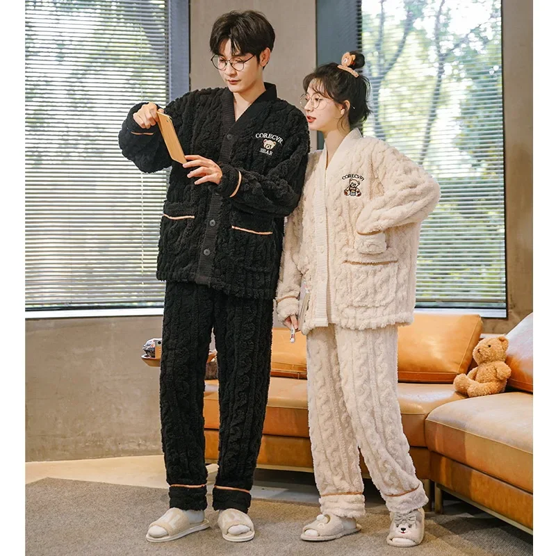 Sleepwear Men Pajamas Women Pajama Sets Couple Pajamas Autumn Winter Warm Flannel Big Size Loungewear Nightwear Kawaii Clothing