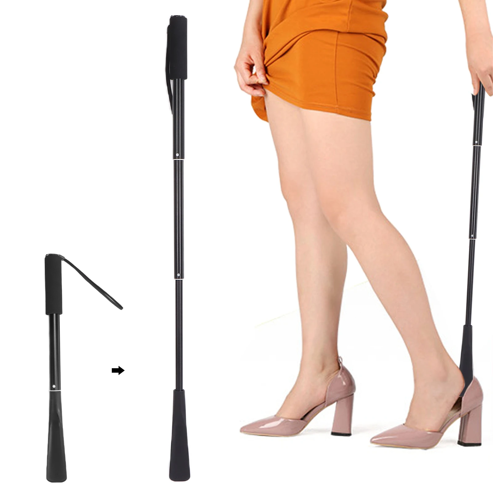 Long Handle Shoe Horn for Seniors Portable Retractable Long Handled Aid Tools for Wearing Shoes Shoe Lifter for Elderly People