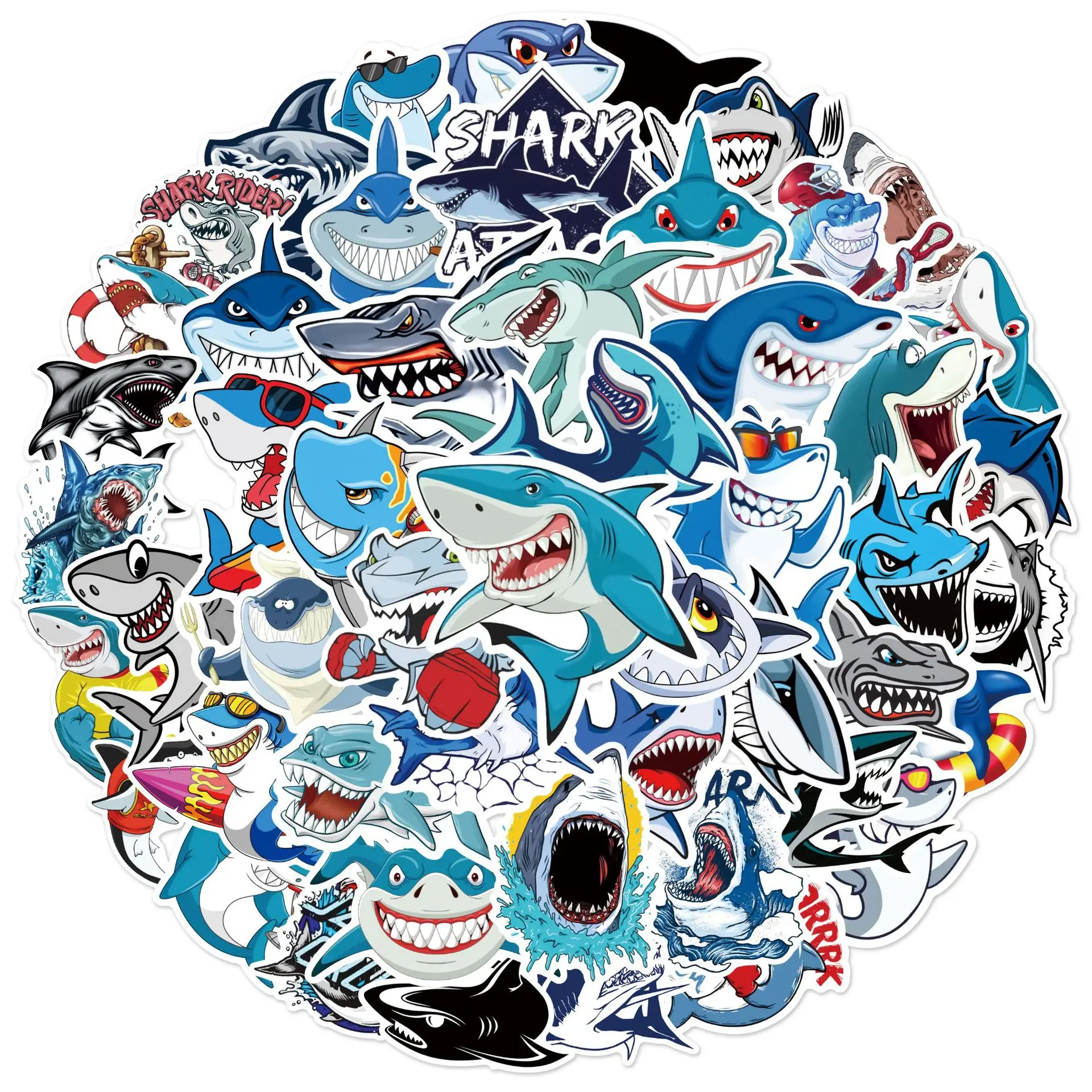 50 sheets Cartoon Shark Graffiti Sticker For Suitcase Skateboard Helmet Toy Phone Case Vinyl Waterproof Sticker