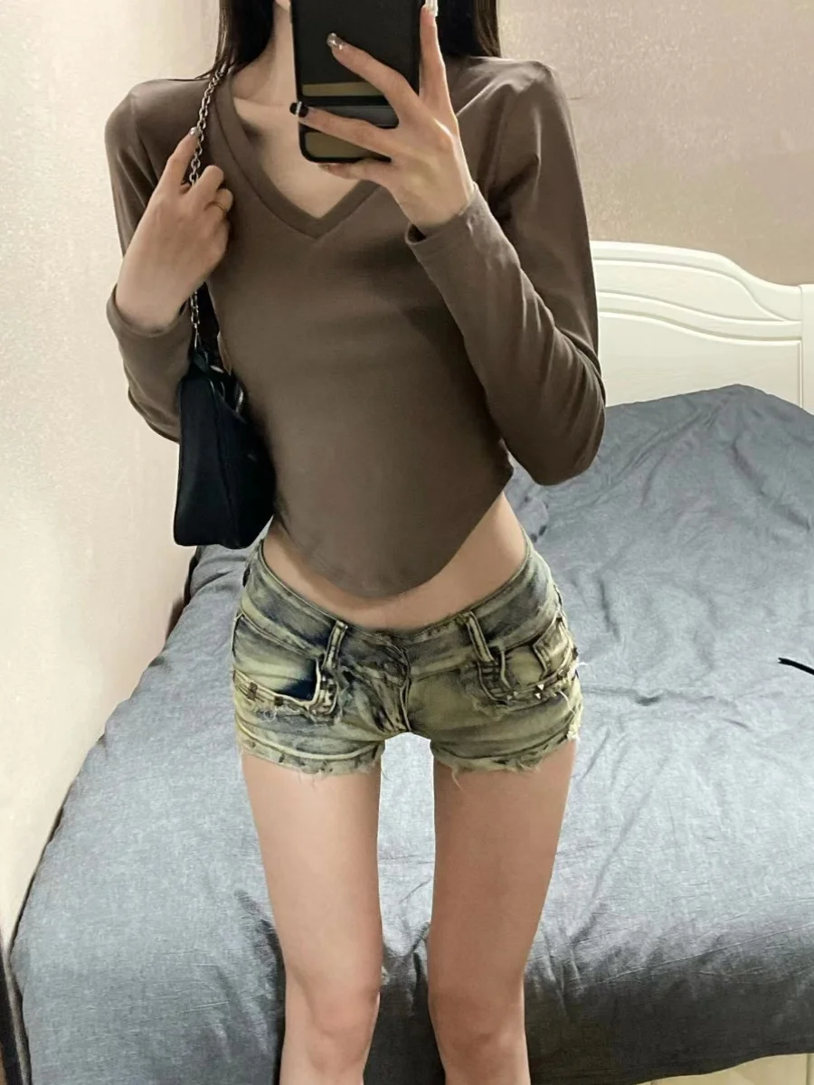 

Сексуальные джинсовые брюки с низкой талией в американском стиле High Street Hot Girl Vibe, женские осенние брюки Pure Desire для похудения, хит продаж