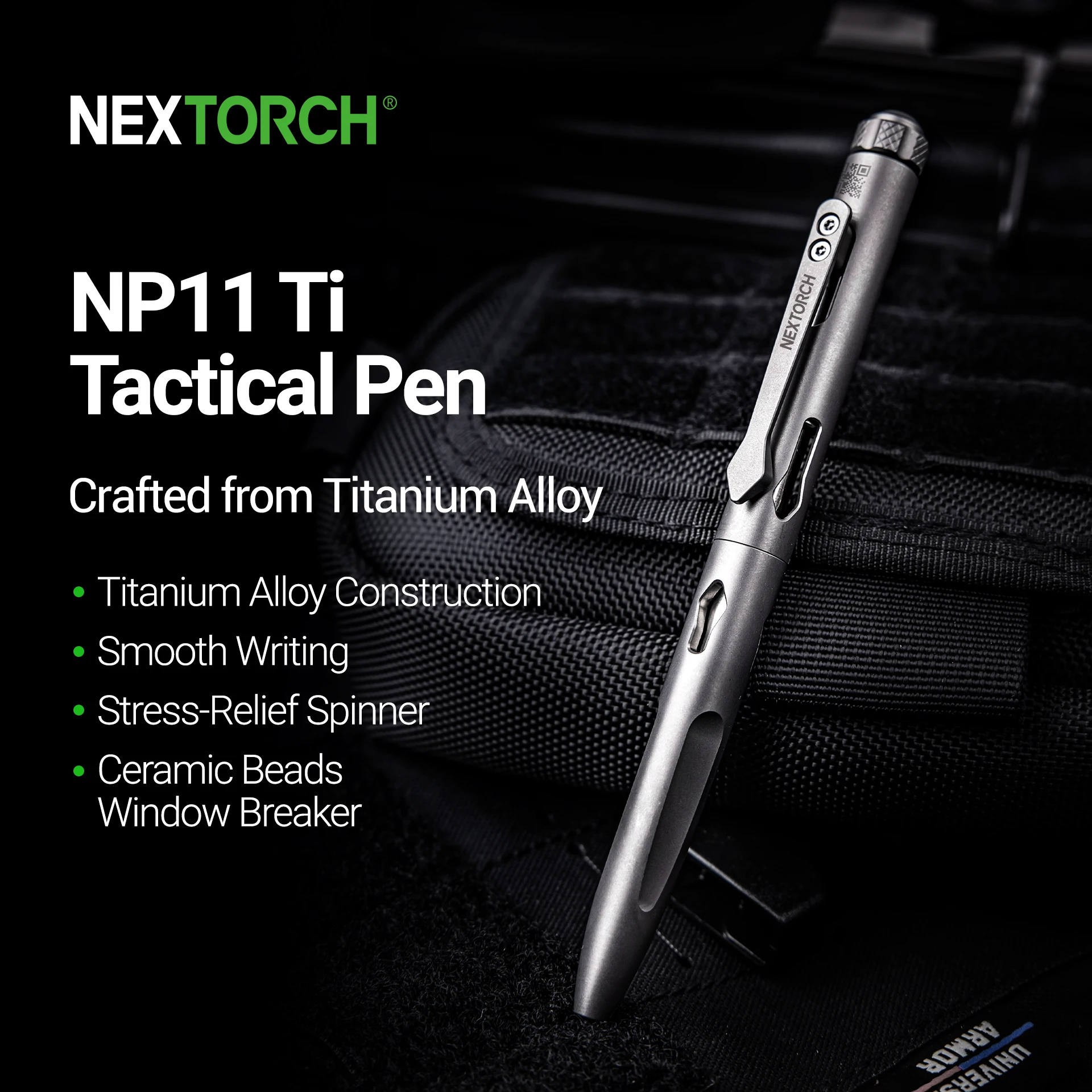 NEXTORCH EDC Tool Pen NP11 Ti Titanium Tactical Pen, Self Defense Pen, Ceramic beads with window breakers, for 98mm long refills