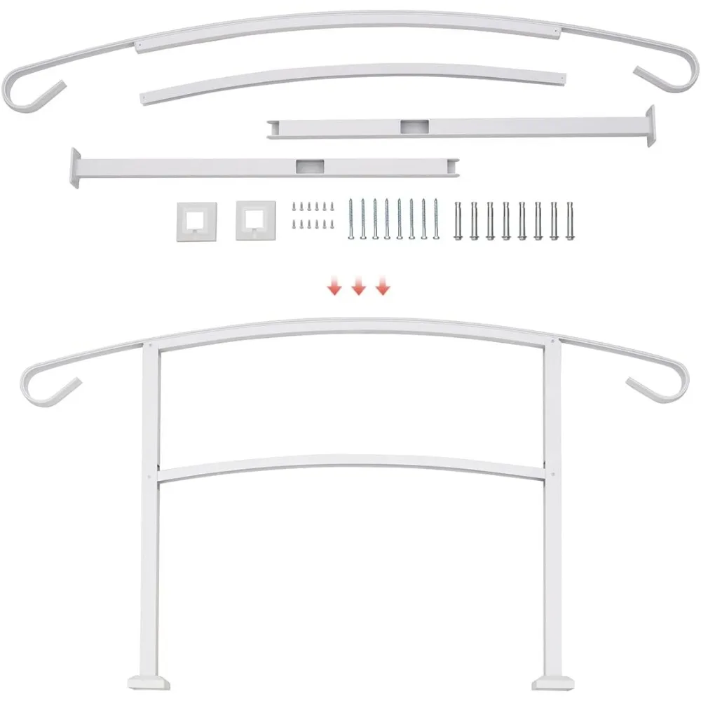 Grisham Aluminum Handrails for Outdoor Steps,3 Step Outdoor Hand Railing Fits 1 to 3 Steps Outdoor Railing Stair Railing Kit (2