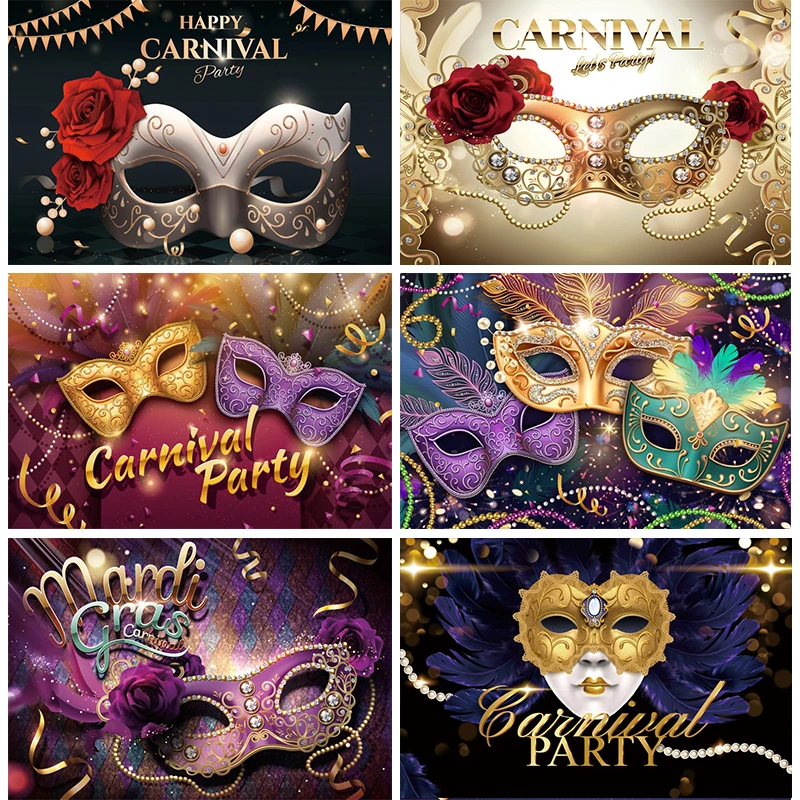 

Masquerade Backdrop Glitter Golden Mardi Gras Mask Photography Background for Carnival Themed Party Decoration Photo Banner Prop