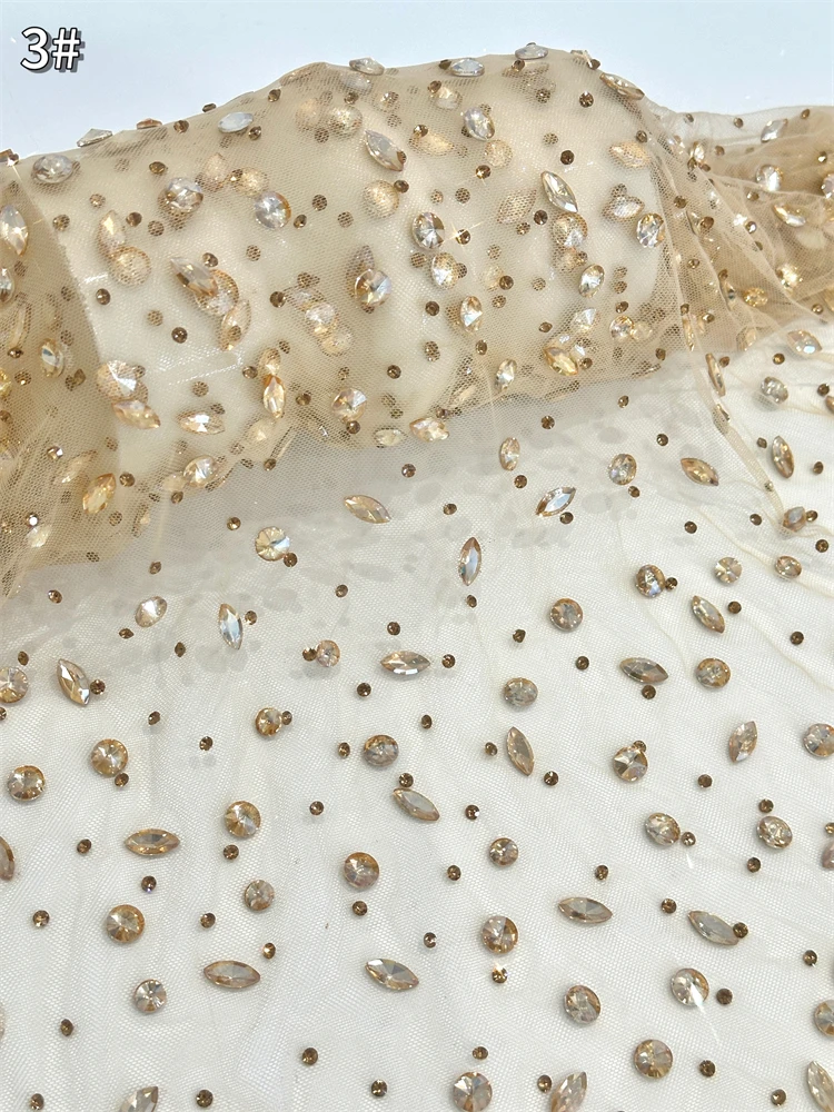 2026 Africa Design Fabric Top Quality Handmade Rhinestone Heavy Process Crystal Decor for Party Dress Series, Embroidery Net Lac