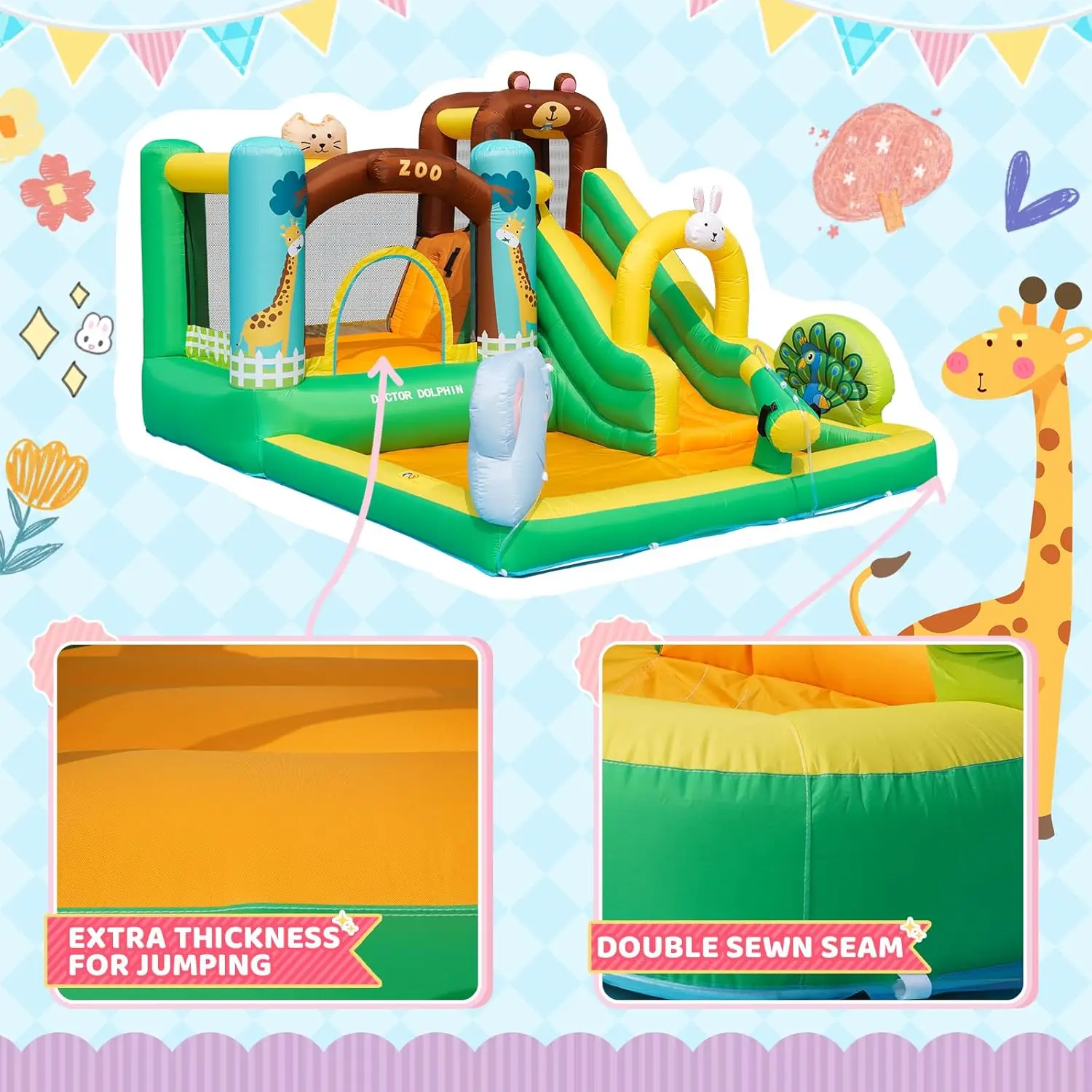 Toboggan aquatique gonflable, maison de rebond pour enfants de 3 à 6 ans, parc aquatique gonflable avec piscine anti-éclaboussures, château gonflable pour humide et sec
