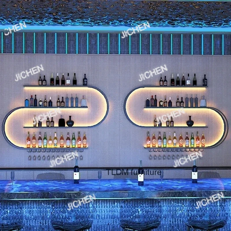 

Скандинавские винные шкафы из кованого железа для барной мебели, настенная винная полка, креативная геометрическая художественная ресторанная витрина со светом