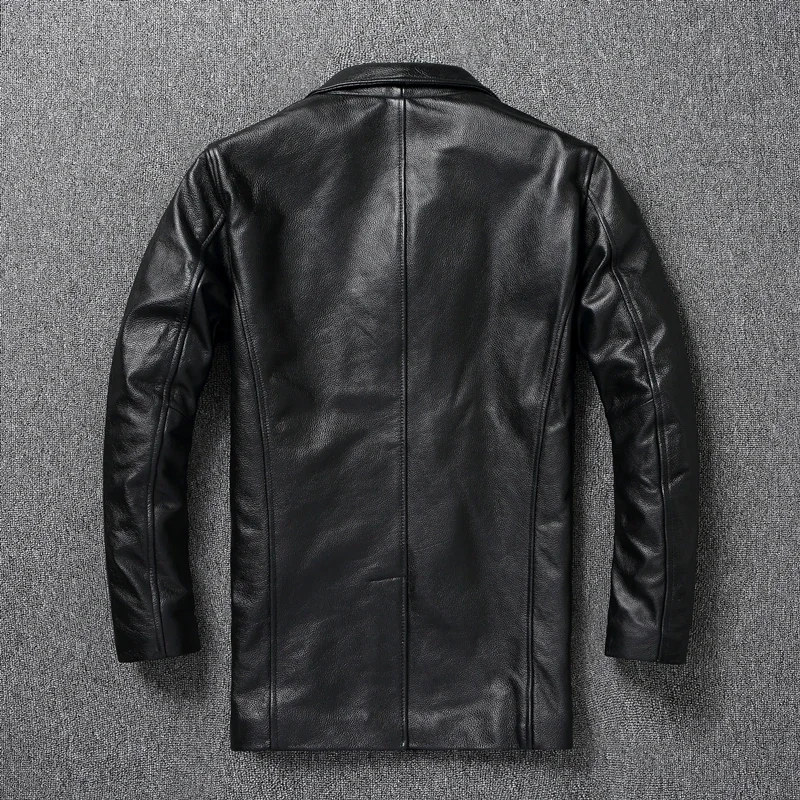 Men Winter genuine leather jacket.740 Plus size black hide long business leather coat overcoat