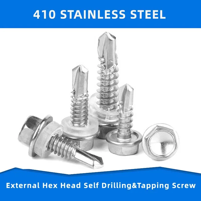 410 Stainless Steel External Hex Head Self Tapping Screws Drilling Tail Screw for Sheet Metal M4.2 M4.8 M5.5 M6.3