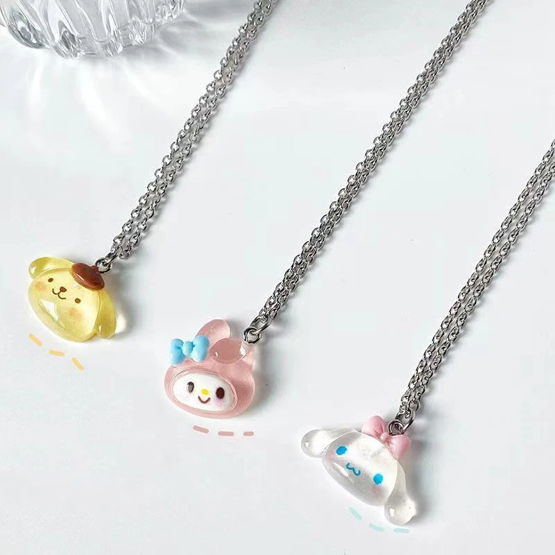 Kawaii Cinnamoroll MyMelody Kuromi Student Necklace Clavicle Chain Adjustable Pendant Accessories Girls Toy Gift