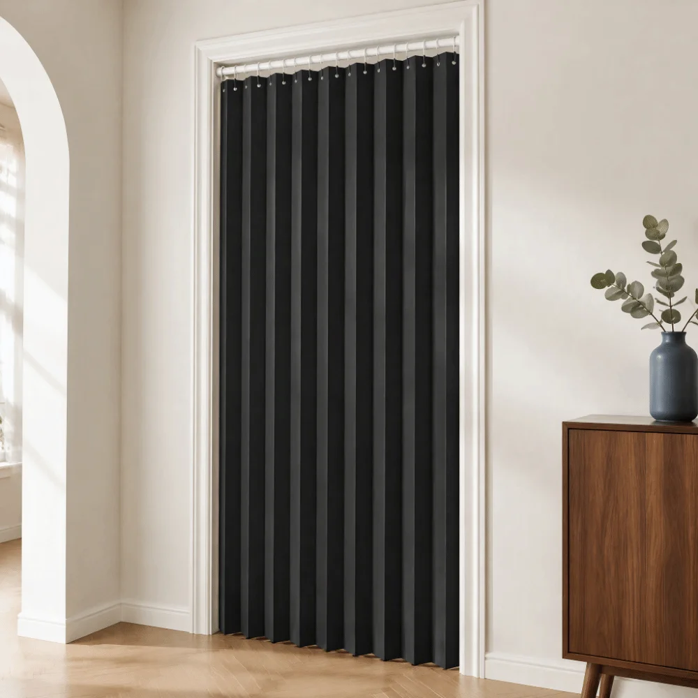Waterproof Folding Door Curtain Thick Soft Drape Room Divider Curtain Nordic Style Multi-size Bath Curtain Living Room