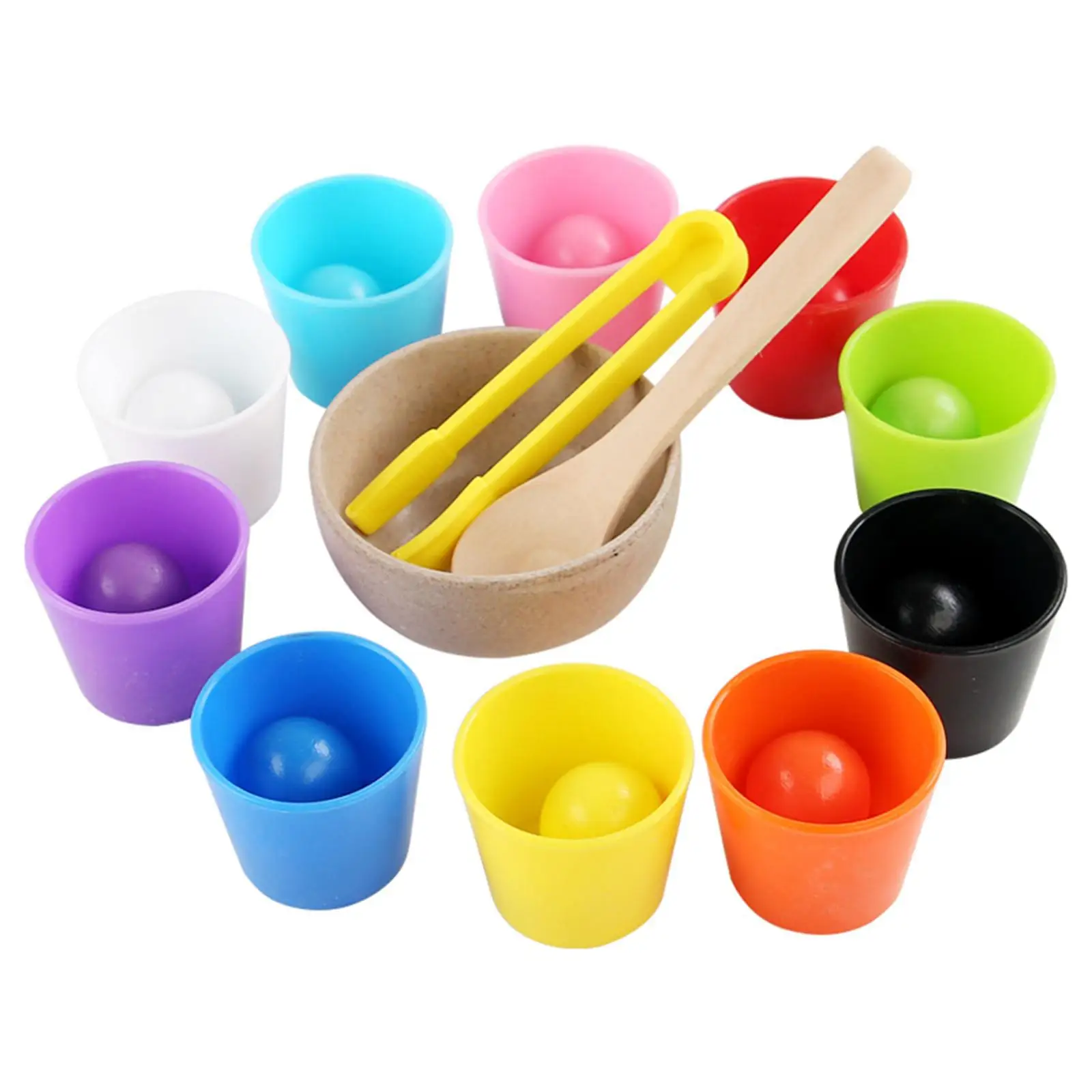 Bolas en tazas Motor fino Aprendizaje preescolar Desarrollo Entrenamiento de habilidades matemáticas Pensamiento lógico Juguete a juego de colores para niños